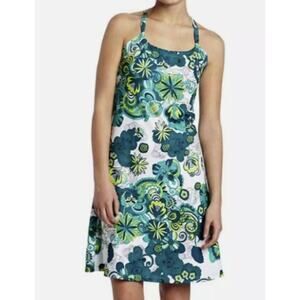 PRANA Dress Quinn Green Floral Racerback Halter Pull On Retro Stretch Size XS
